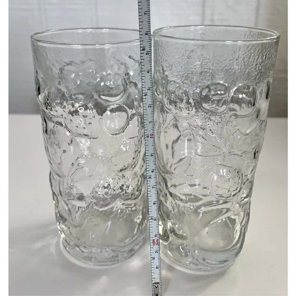 Set of 2 Vintage Libbey American Directoire Embossed Orchard Fruit Glasses Clear